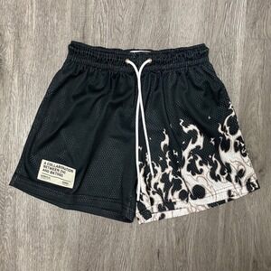 Bucket Squad ZHC Shorts Mens Small Black Flame Mesh BKTSQD USA Y2K 90's